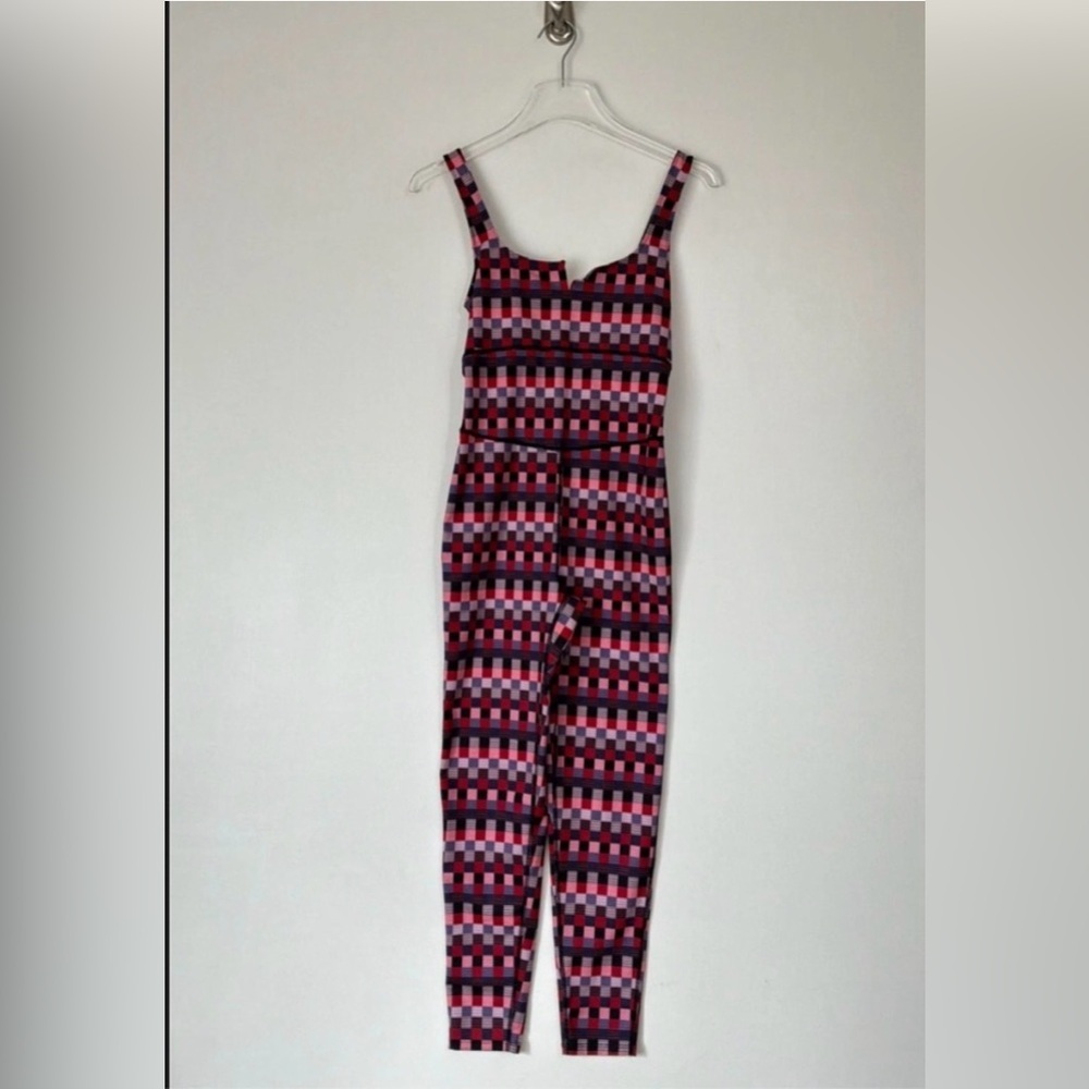 FP Movement by Free People Pink & Black Checkered Stretch Jumpsuit - Picture 2 of 10